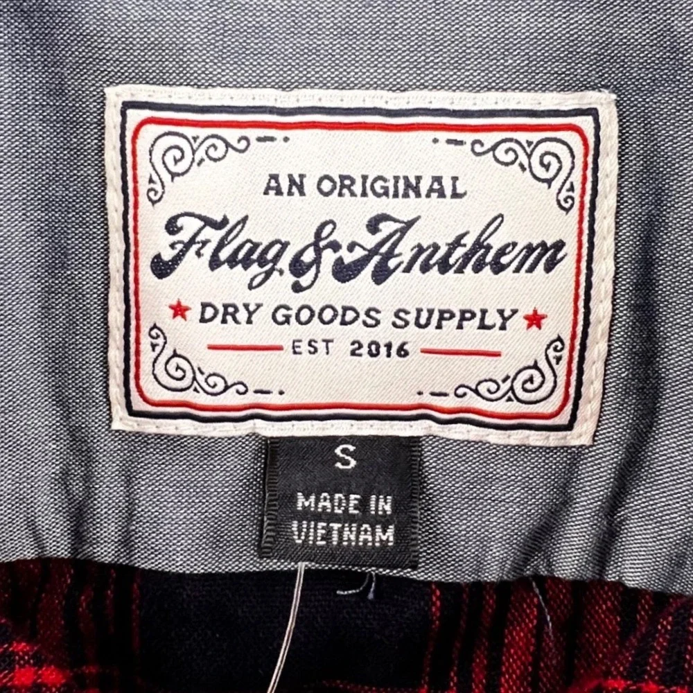 Flag & Anthem Plaid Flannel Shirt Men's SMALL Red Navy Blue Cotton HO19WS232 NWT